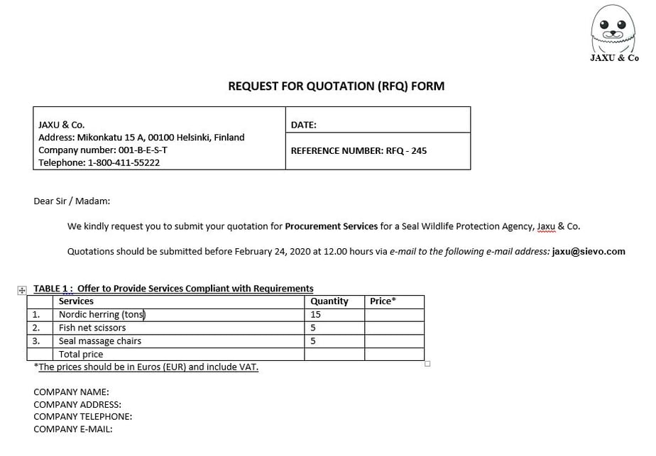 RFQ Form Document Example