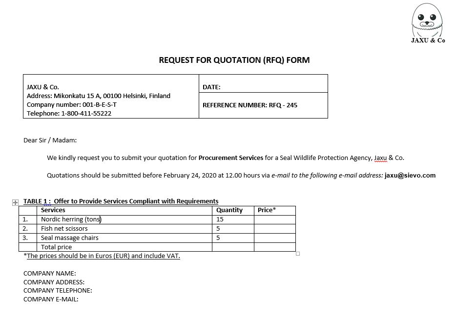 RFQ Form Document Example