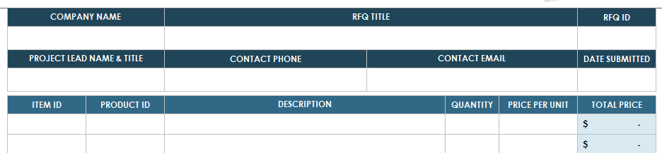 Example of RFQ Pricing Template